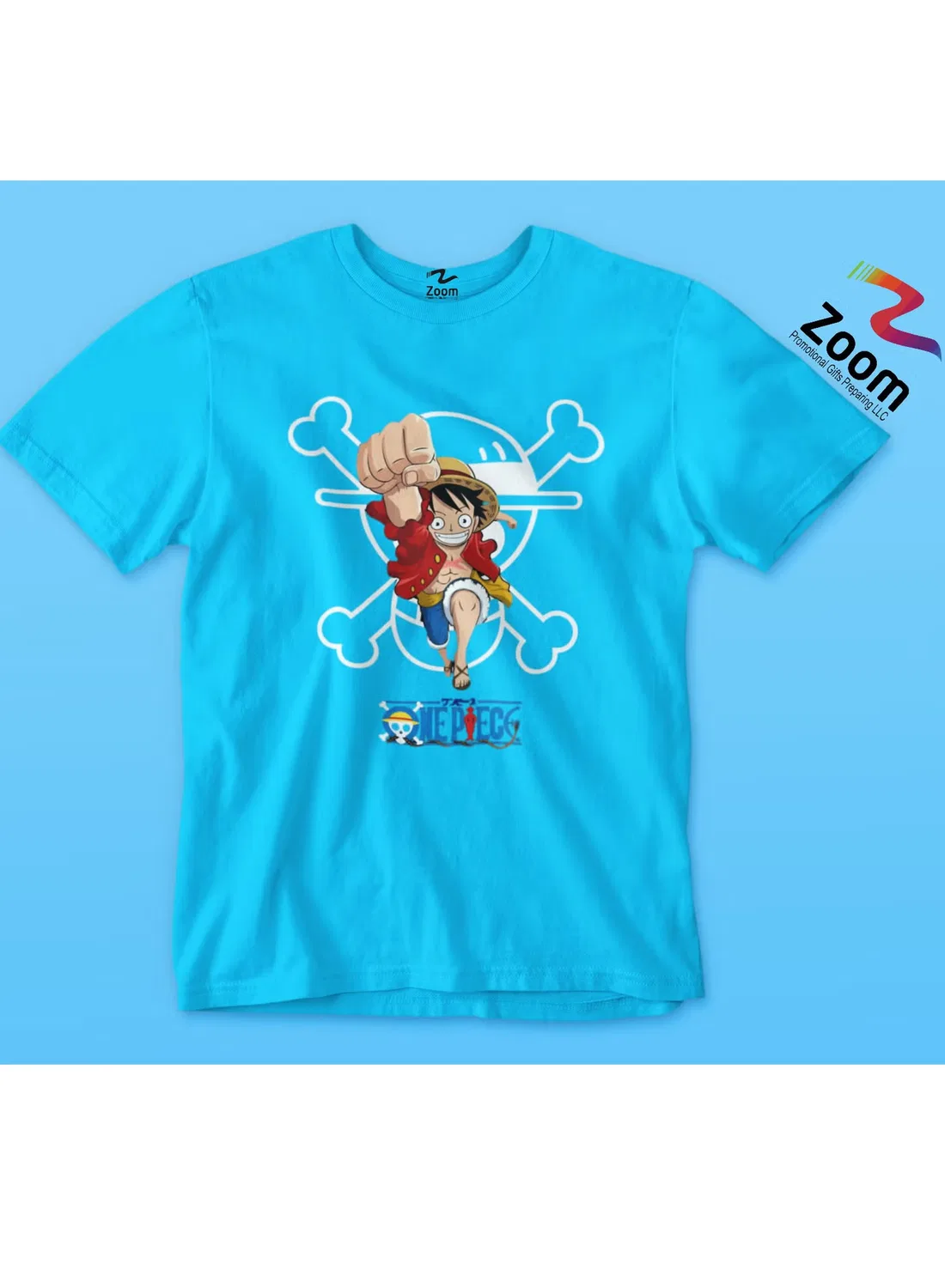 Футболка с принтом One Piece Luffy, Zoom, голубой