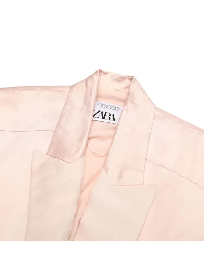 Жилет двубортный свободный с подплечниками Zara, светло-розовый — фото 4