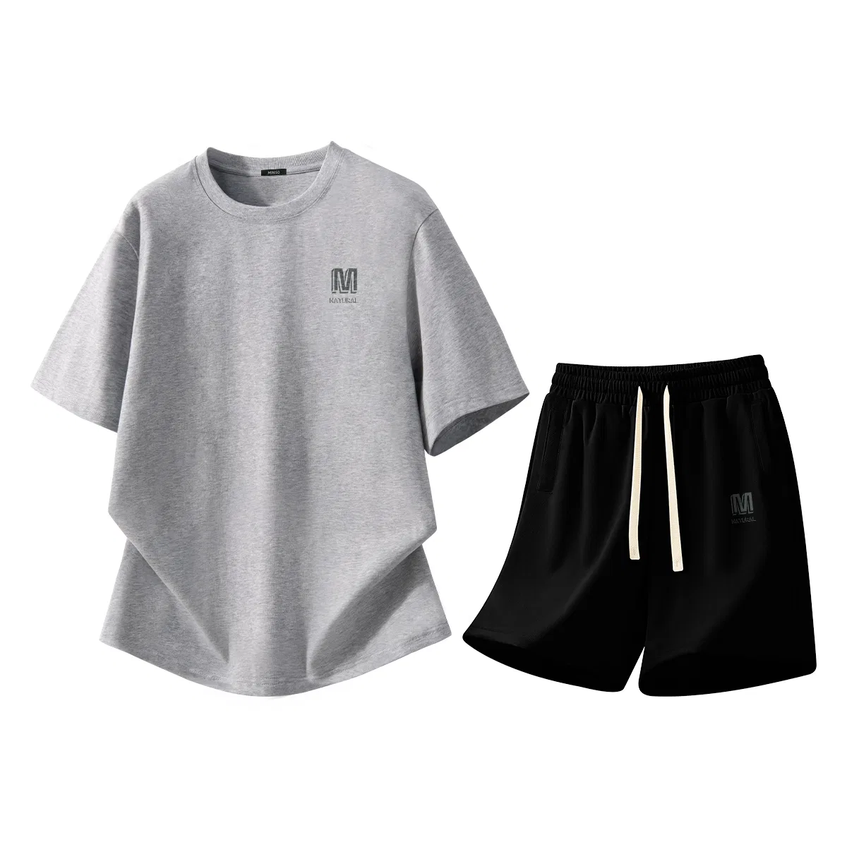 Детский комплект спортивной одежды MINISO, Coffee (Natural Gray Chest Logo)+Black (Natural Gray Pants Logo) — фото 3