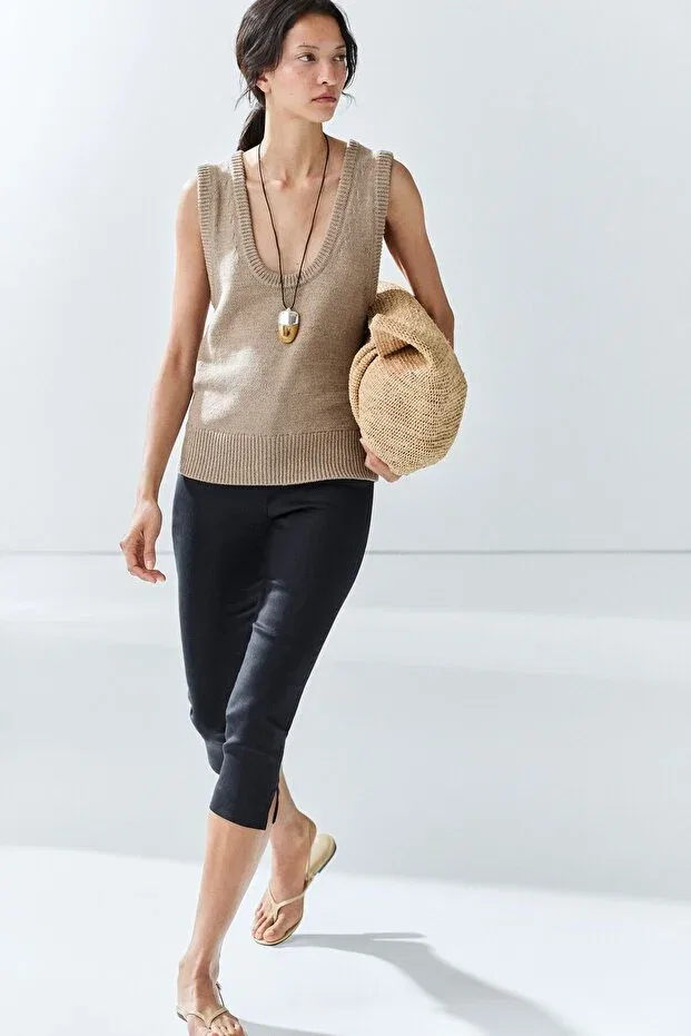 Женские брюки льняные Massimo Dutti, Dark Lacquer — фото 3