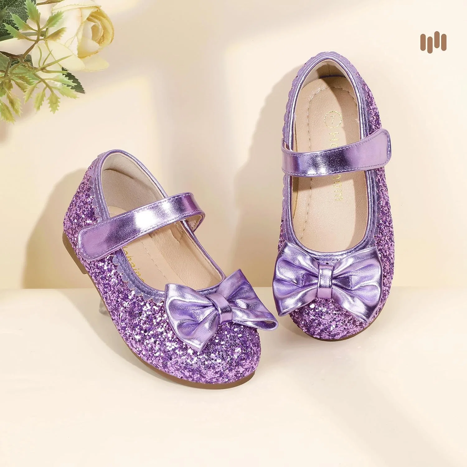 Детские балетки для девочек с бантом Hehainom, Purple Sequin — фото 3