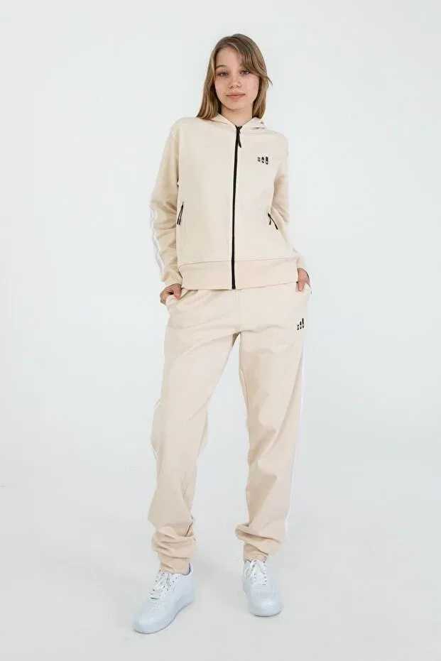 Детский спортивный комплект для девочек с капюшоном Basics Black One, Cream