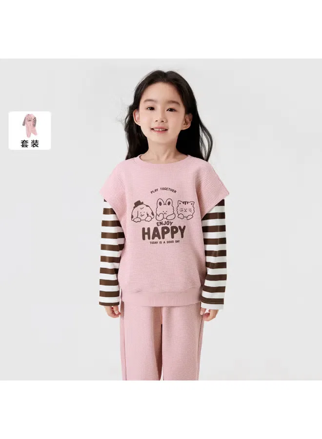 Комплект из двух предметов с вафельной вязкой для малышей, модель Soft waffle-knit, Balabala, розовый — фото 2