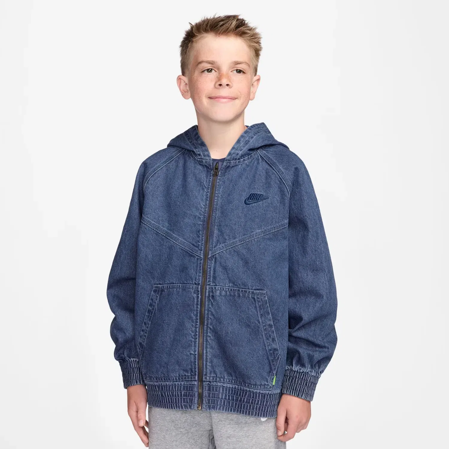 Детская куртка джинсовая с капюшоном Windrunner Nike, Azul Denim