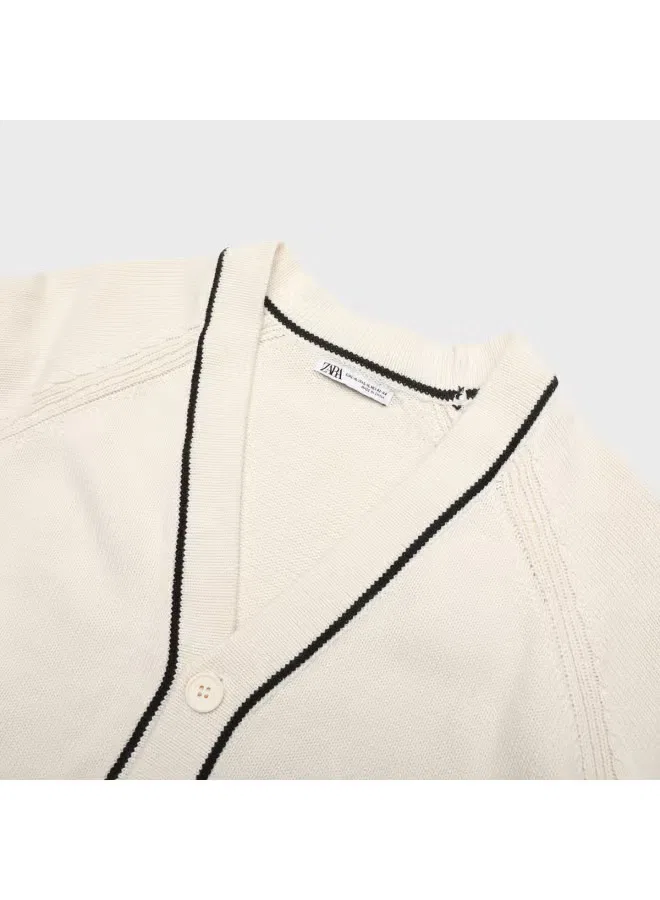 Кардиган свободный с коротким рукавом Zara, бежевый — фото 4