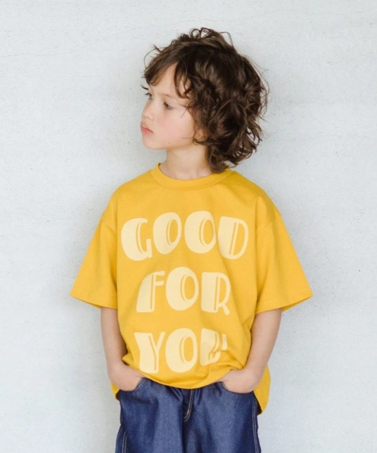Детская футболка с принтом, короткая, модель Wide Logo Print, branshes, Yellow