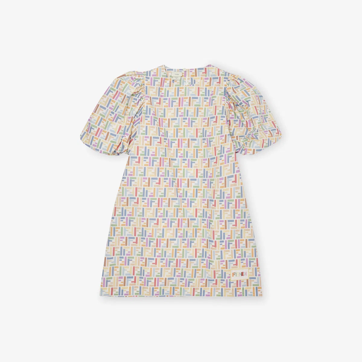 Хлопковое платье с монограммой и пышными рукавами, размер 8-10 лет Fendi, мультиколор