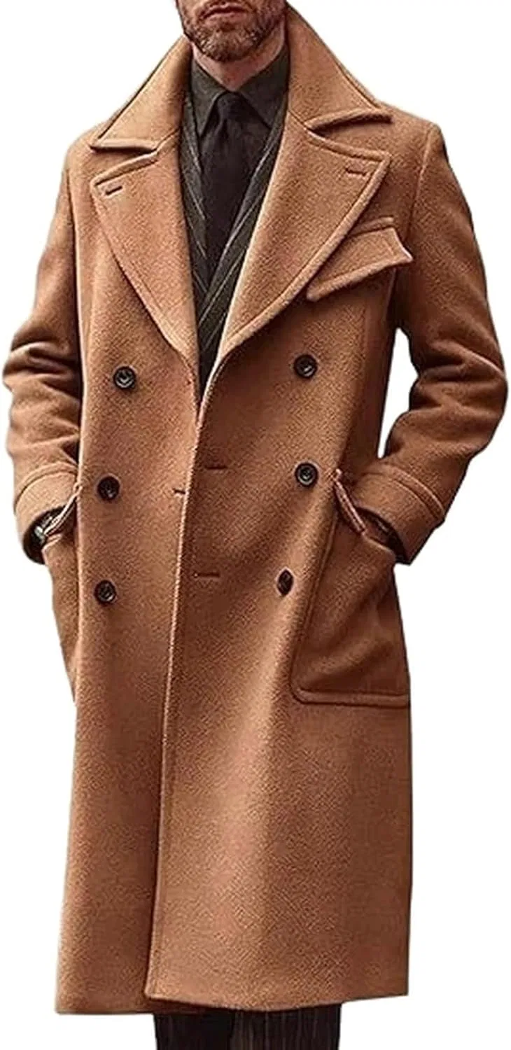 Мужское шерстяное пальто с двубортной застежкой, модель Classic Topcoat