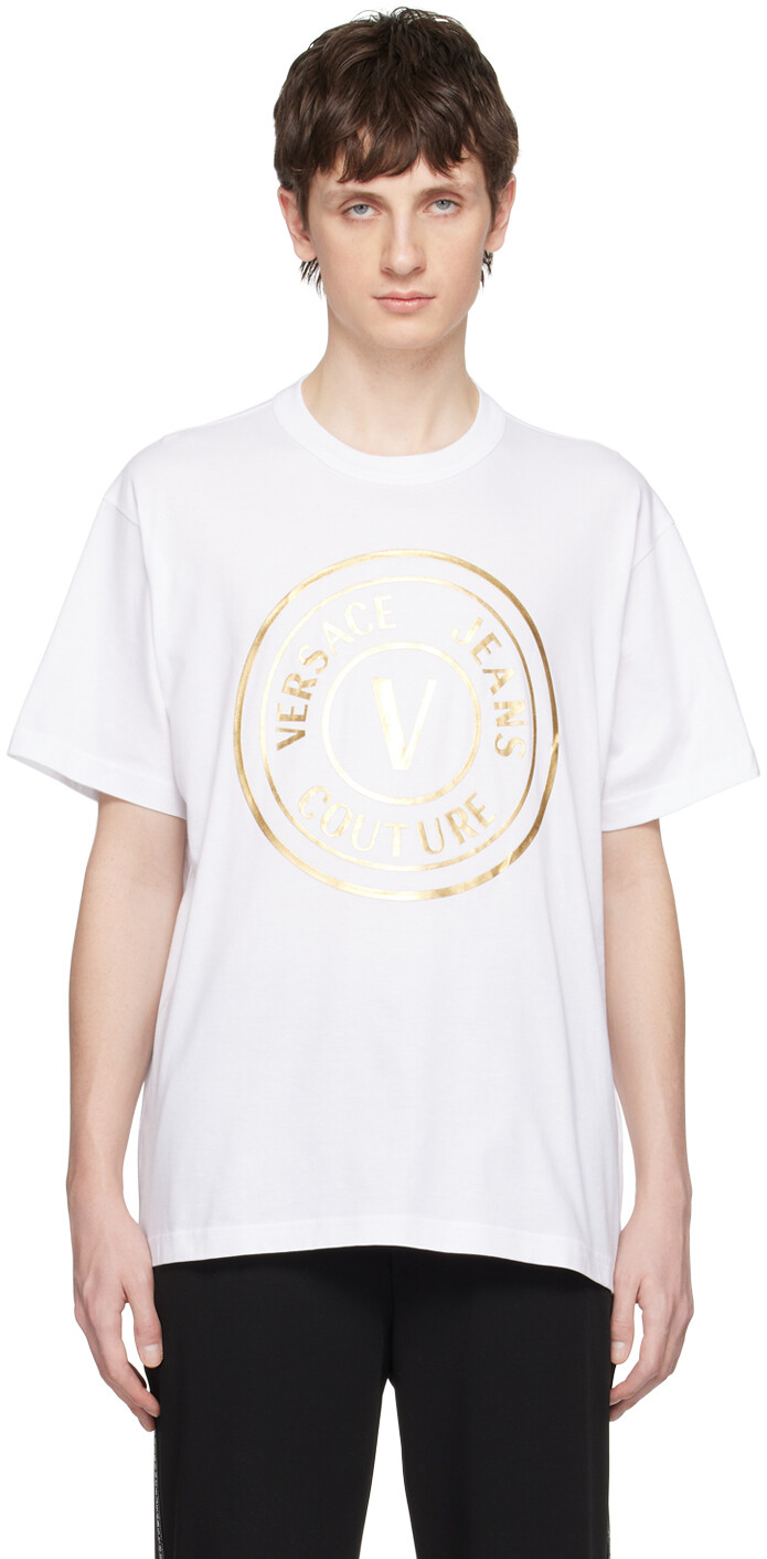 

Белая футболка с V-образной эмблемой Versace Jeans Couture, Белый, Белая футболка с V-образной эмблемой Versace Jeans Couture