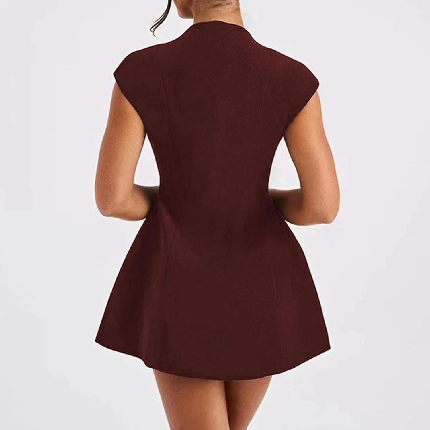 Женское мини-платье с глубоким V-вырезом и капюшоном Bodycon, Brown — фото 3