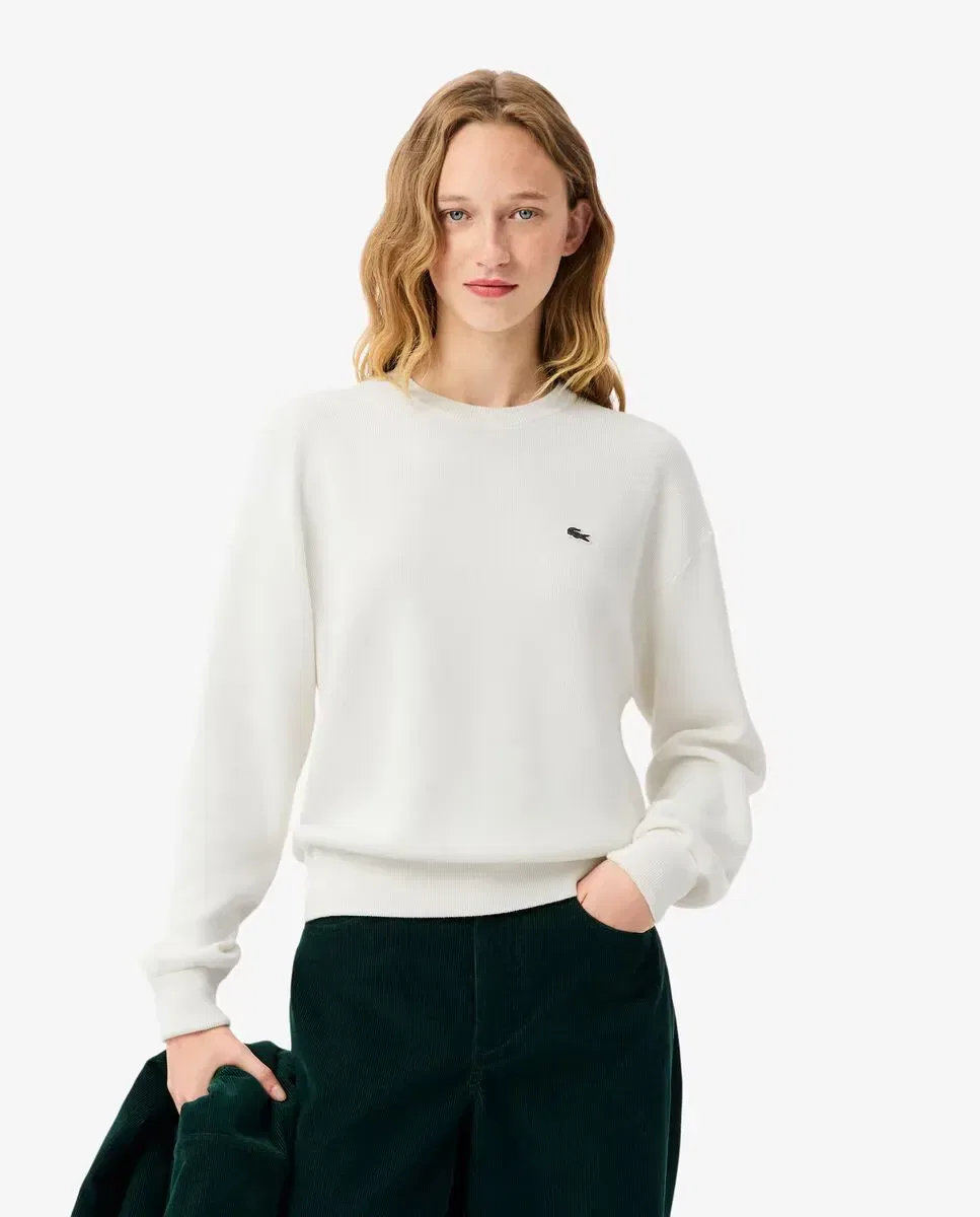Джемпер Lacoste Белый свободного кроя из хлопка и шерсти