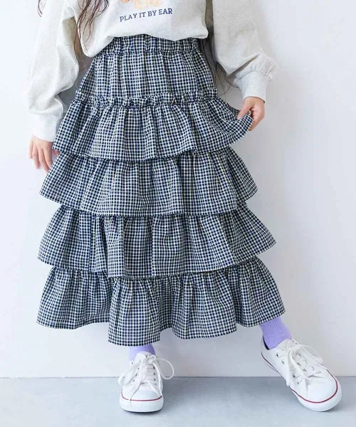 Детская пышная юбка в складку с принтом, модель Floral Tiered, devirock, Blue