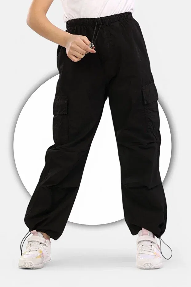 Детские брюки для девочек хлопковые cargo pocket knee fold detail Modiclas, Black