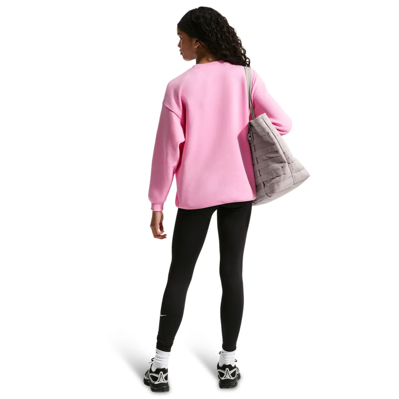 Детский свитшот оверсайз с принтом Nike NSW Studio Fleece OS Crew LBR, White/Pink Rise — фото 4