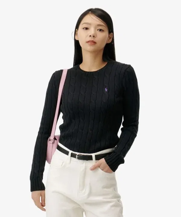 Свитер с V-образным вырезом из хлопка, W, Polo Ralph Lauren, черный