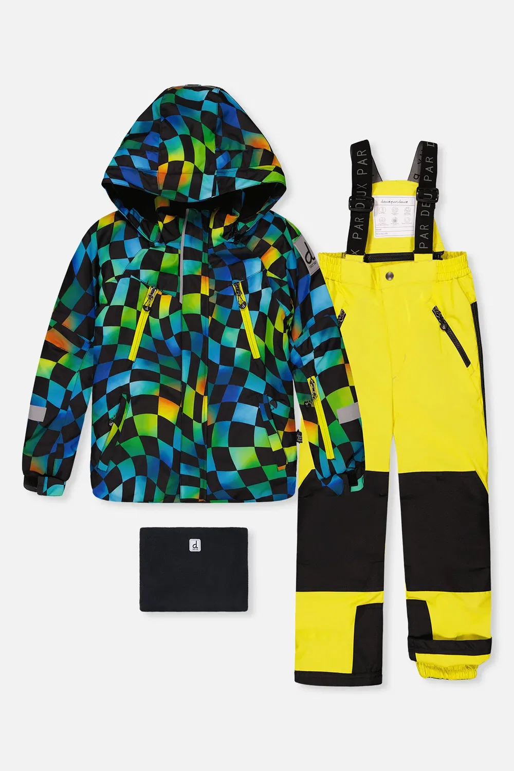 Детский комбинезон для мальчиков зимний утепленный Two Piece Play Snowsuit Deux par Deux, Green Yellow And Blue Checkerboard