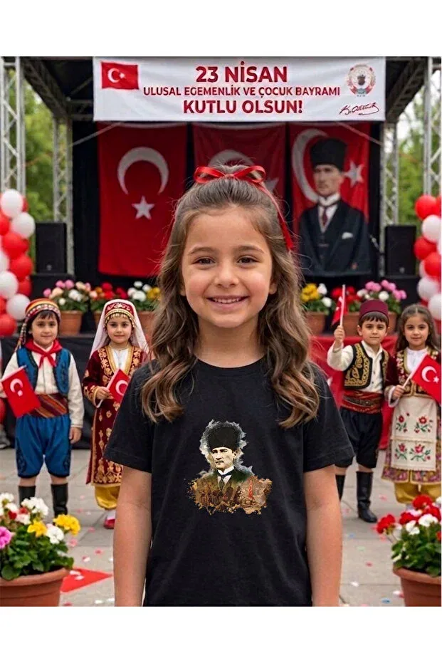 Детская футболка с принтом Ataturk Printed Lorvex, Black