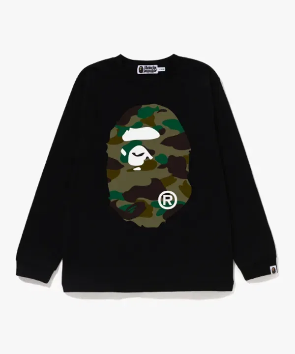 Футболка с длинным рукавом, камуфляж, Ape Head, Bape, зеленая