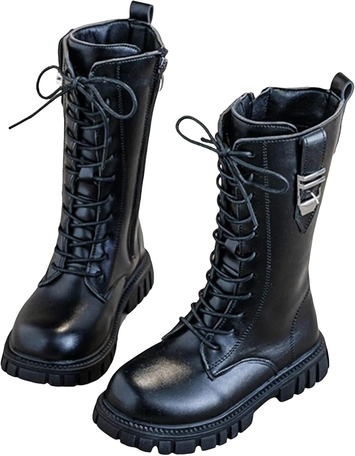 Детские ботинки на шнуровке с боковой молнией из PU-кожи, модель Goth Boots, Black