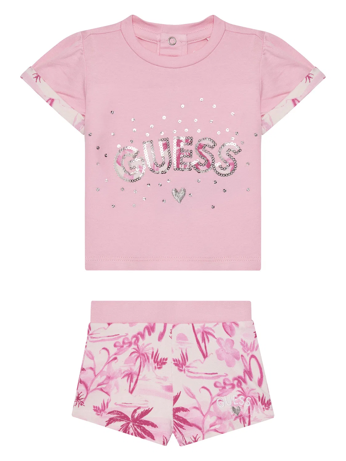 Комплект из футболки и шорт стандартного кроя для девочки Guess, розовый