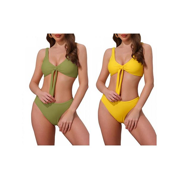 

2 комплекта женского бикини с кружевной шнуровкой и эффектом пуш-ап, 2 предмета: топ на широких бретелях и треугольные трусики Inspire Chic, Yellow Olive Green, Зеленый, 2 комплекта женского бикини с кружевной шнуровкой и эффектом пуш-ап, 2 предмета: топ 