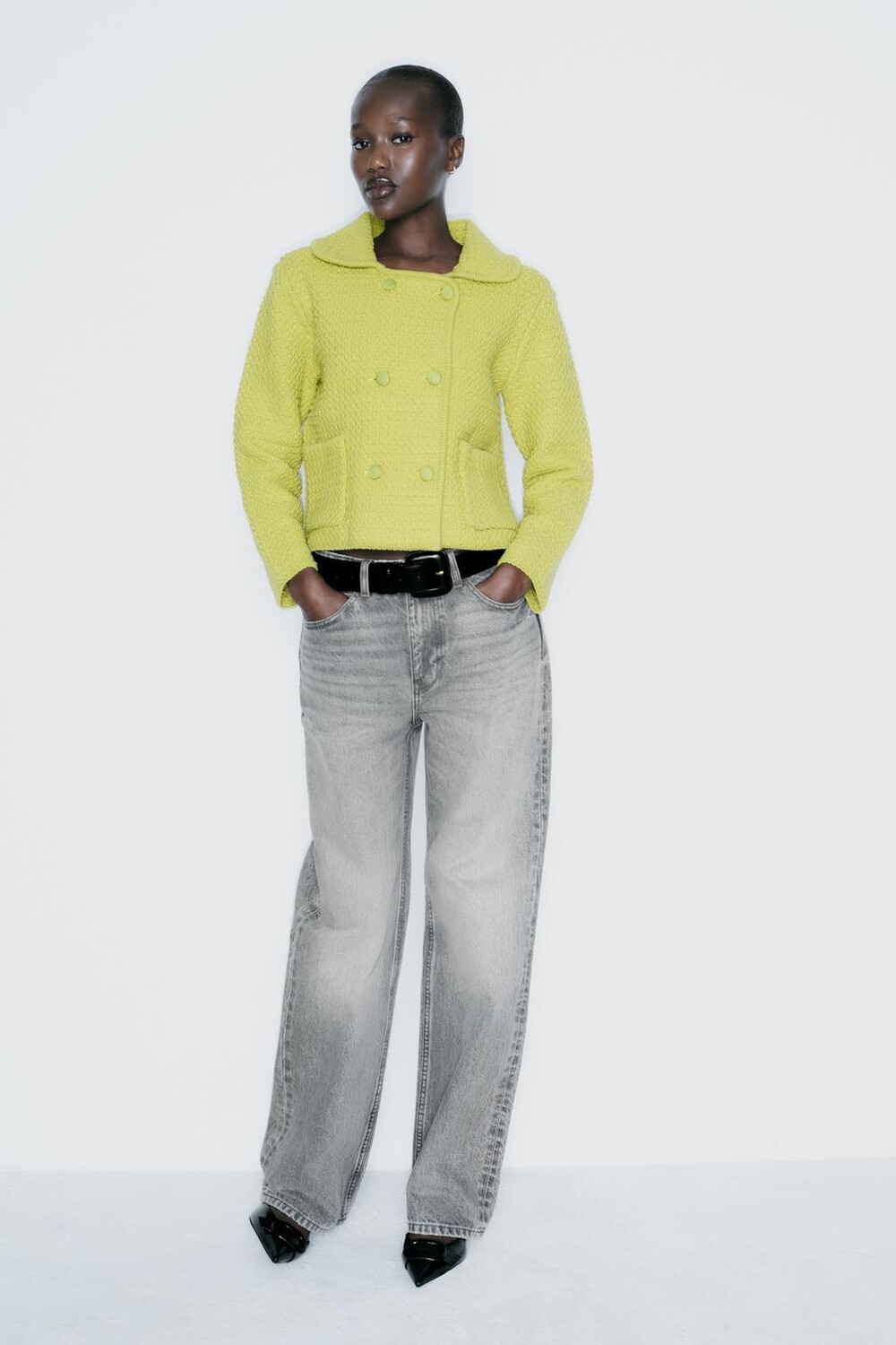

Кардиган плотной вязки с воротником питер пэн ZARA, цвет lime