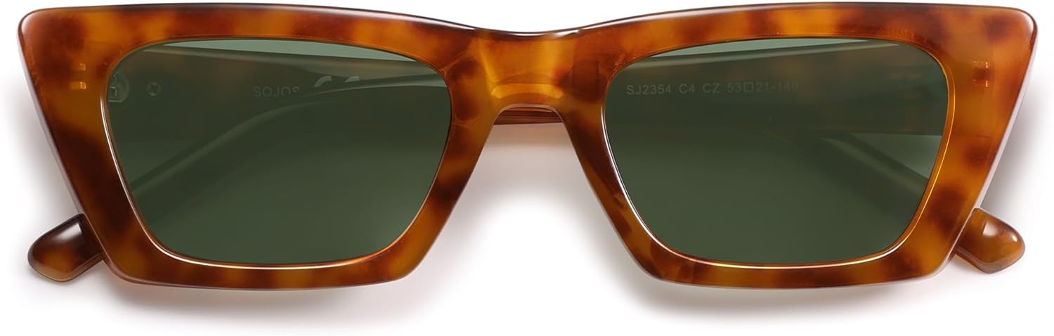

SOJOS Модные прямоугольные поляризованные солнцезащитные очки «кошачий глаз» для женщин и мужчин, ретро, ​​маленькие узкие солнцезащитные очки с плоской верхней частью SJ2354, Orange Tortoise/Green