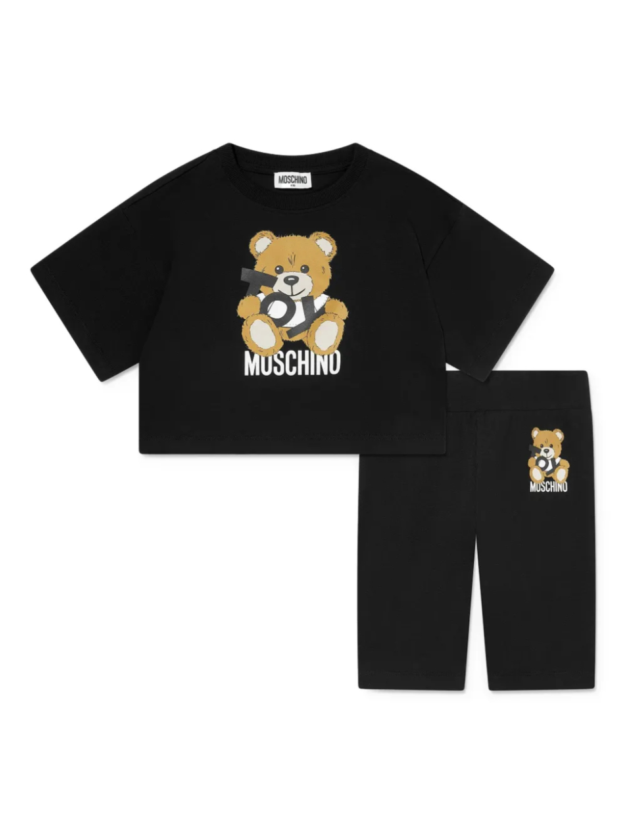 

Короткий комплект с принтом «Медвежонок Тедди» Moschino Kids, черный