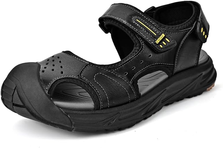 

Мужские повседневные сандалии AQIXIDX для походов и вождения, спортивная обувь для ходьбы, с закрытым носком, дышащие, легкие пляжные туфли, черный