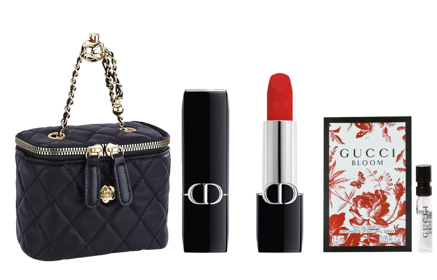 Губная помада Dior Rouge Dior Couture Velvet Lipstick 999 + мини-сумка + пробник аромата Gucci Bloom