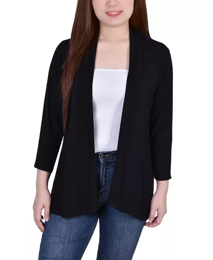

Миниатюрный однотонный кардиган с рукавами 3/4 NY Collection, черный