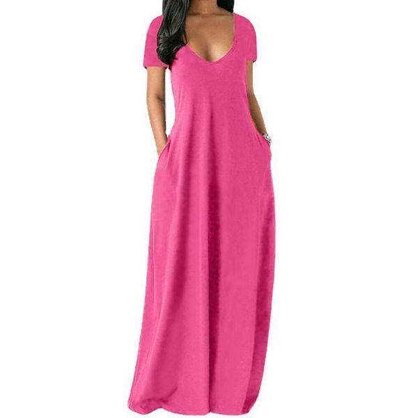 

Женское платье макси с коротким рукавом и карманами Yesfashion, Pink