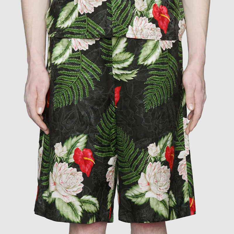 Шорты мужские Gucci с узором, черный / зеленый — фото 2