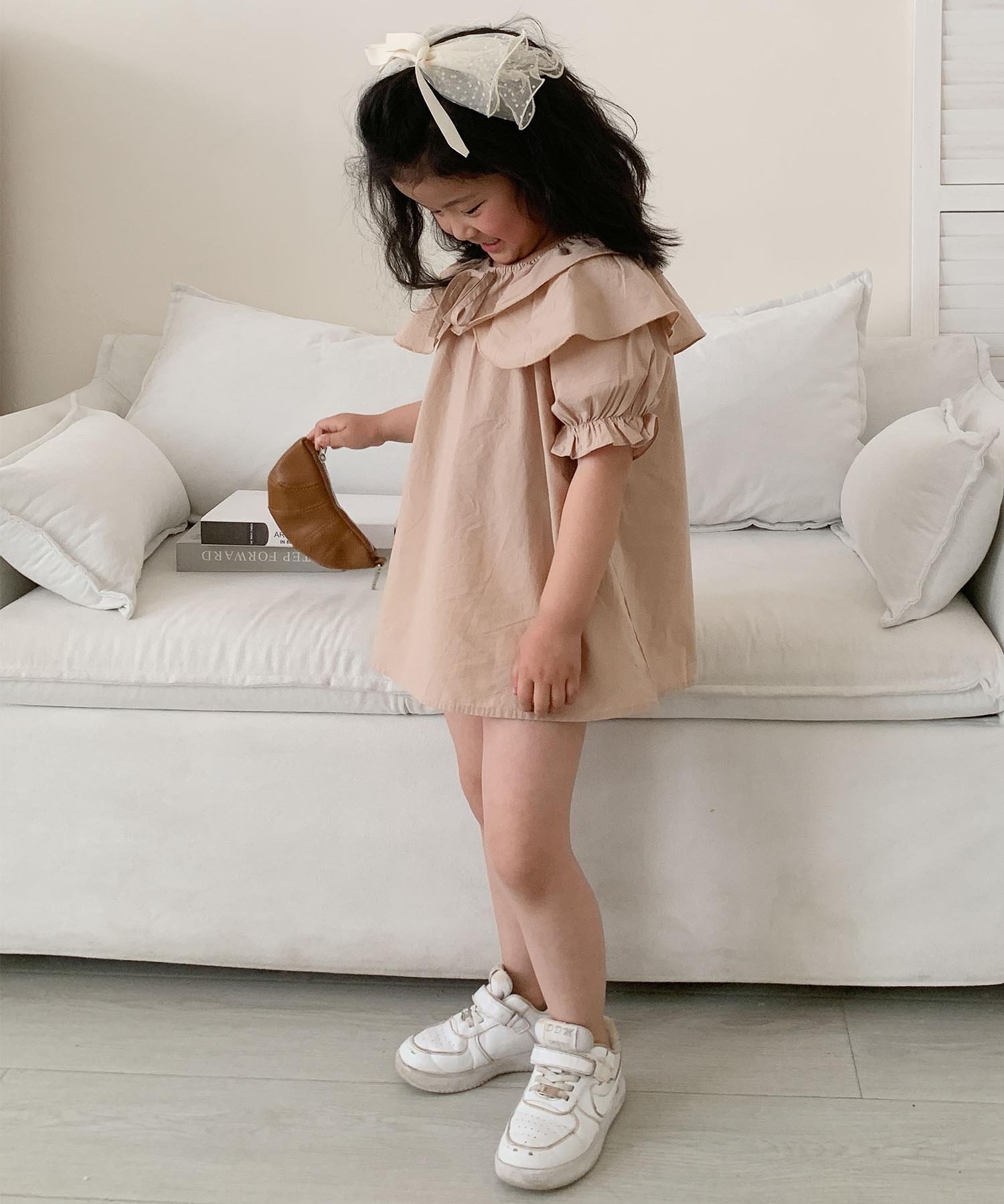 Блузка с двойным воротником-рюшами Aimoha Kids, beige