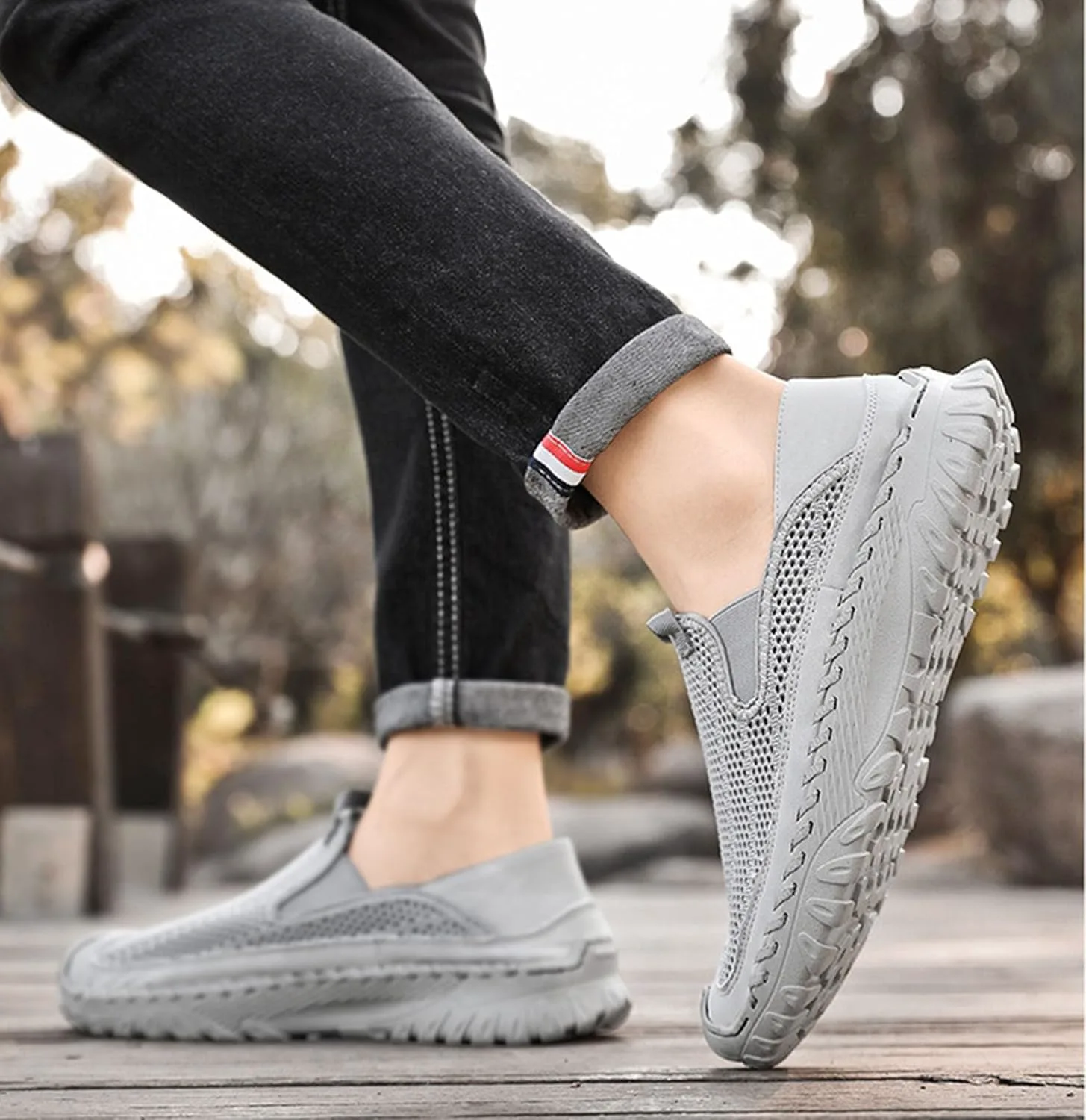 

Мужские повседневные ручные лоферы из дышащей сетки с вырезами, легкие и стильные, с мягкой подошвой, для вождения и на улице Vannida, серый