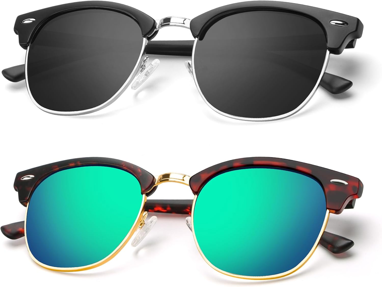 

Поляризованные солнцезащитные очки KALIYADI для мужчин и женщин, полуободковая оправа, солнцезащитные очки для вождения, блокирующие УФ-излучение, A26-(2 Pack) Matte Black | Black | Silver Rim / Matte Tortoise | Green | Gold Rim