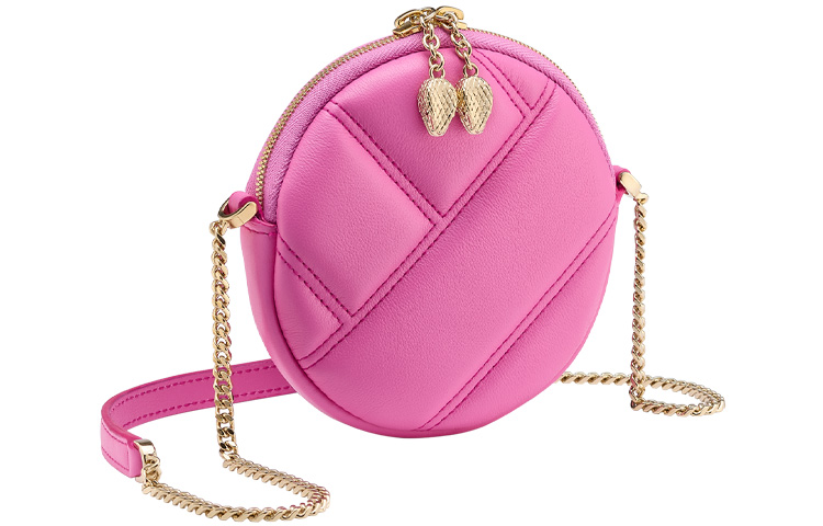 

BVLGARI Сумка Serpenti Cabochon из телячьей кожи, маленькая круглая, клатч, кошелек для монет, мини-кроссбоди для женщин, розовая