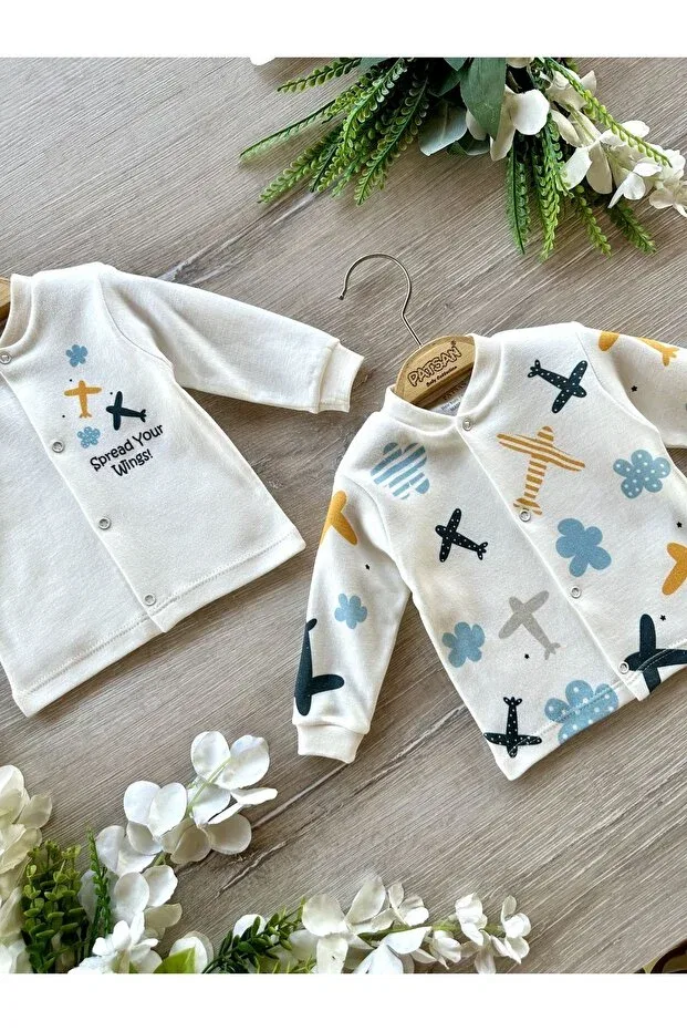 Детский кардиган для мальчиков с принтом 2-Piece organic cotton baby boy cardigan set airplane Patsan, Blue — фото 2