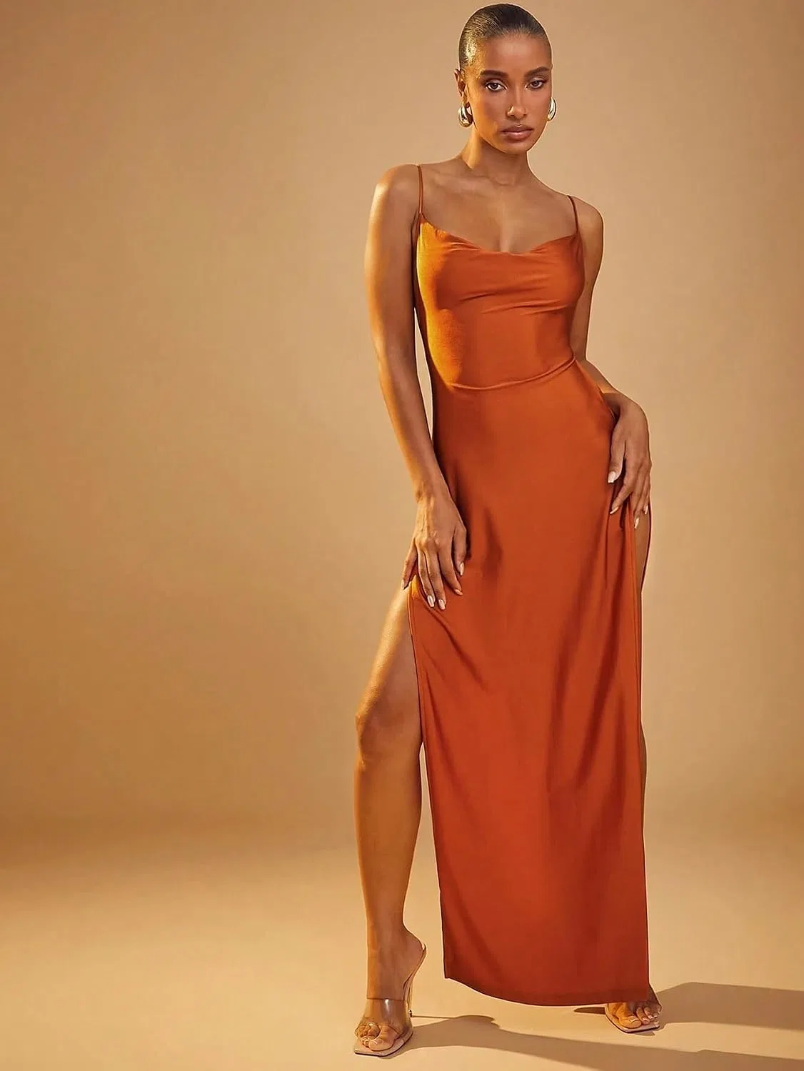 Женское платье-комбинация с высоким разрезом Backless Sleeveless, Orange — фото 4