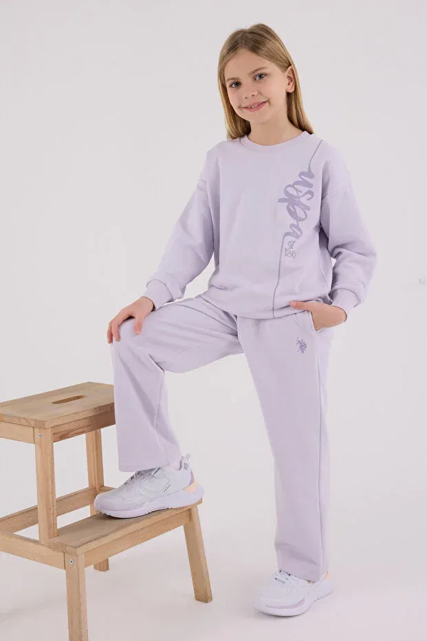Детский комплект спортивного костюма для девочек с вышивкой Licensed U.S. Polo Assn., Lilac — фото 2