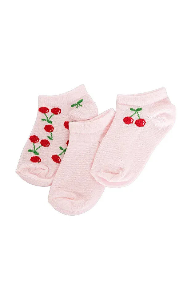 Детские носки для девочек с принтом Hellobaby girl 3-piece ankle socks Ebebek Hello Baby, Light Pink — фото 3