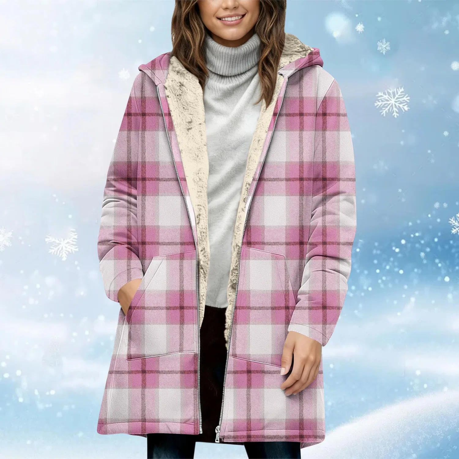 Женская куртка-рубашка с принтом в клетку, модель Plaid, бренд, 02 rosa — фото 3