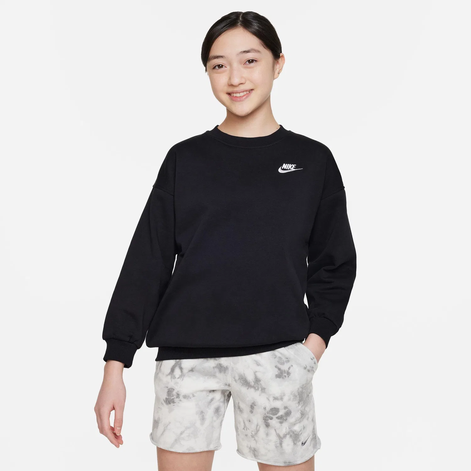 Детский свитшот оверсайз Club Fleece Nike, Schwarz