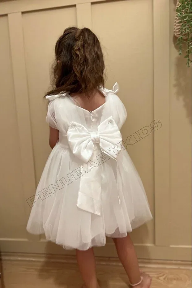 Детское платье для девочек с длинными рукавами Penu Baby Kids, White — фото 3