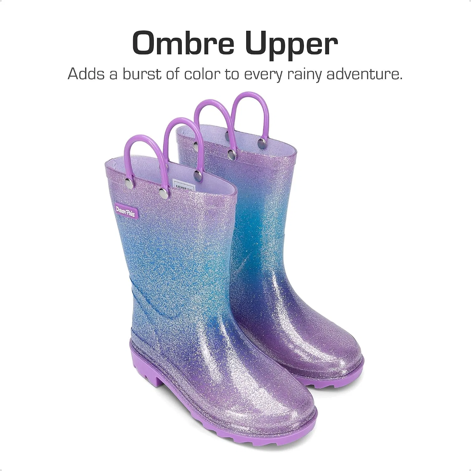 Детские резиновые сапоги с блестками для девочек и мальчиков DREAM PAIRS, Purple/Pink/Blue — фото 2