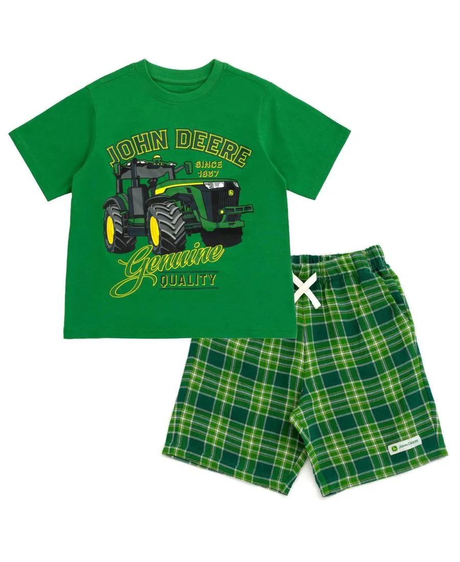 Комплект из футболки и шорт с принтом John Deere, Green Plaid