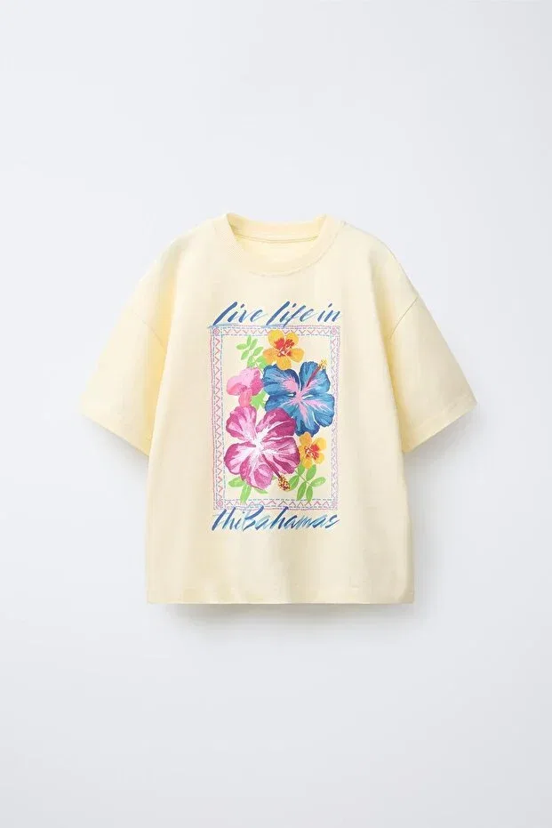 Детская футболка для девочек с принтом Summer Flowers, The Champ Clothing, Light Yellow — фото 2