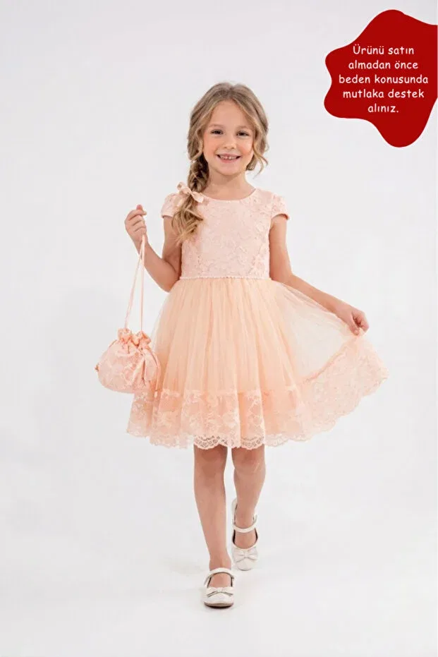 Детское платье для девочек с кружевной отделкой Eray Kids, Salmon