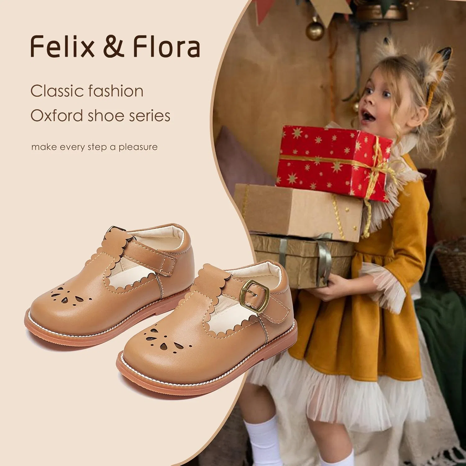 Детские туфли Мэри Джейн для девочек Felix & Flora, Chestnut — фото 3