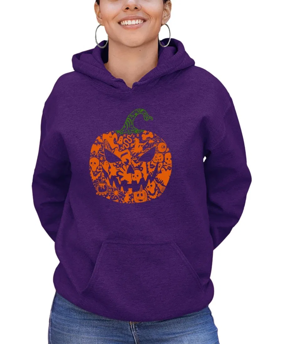 Женский худи с капюшоном и принтом Pumpkin Word Art LA Pop Art, Purple